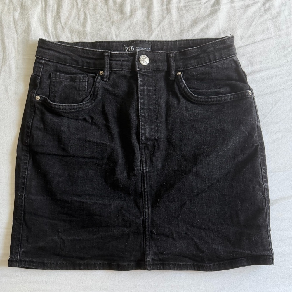Zara Black Mini Denim Skirt